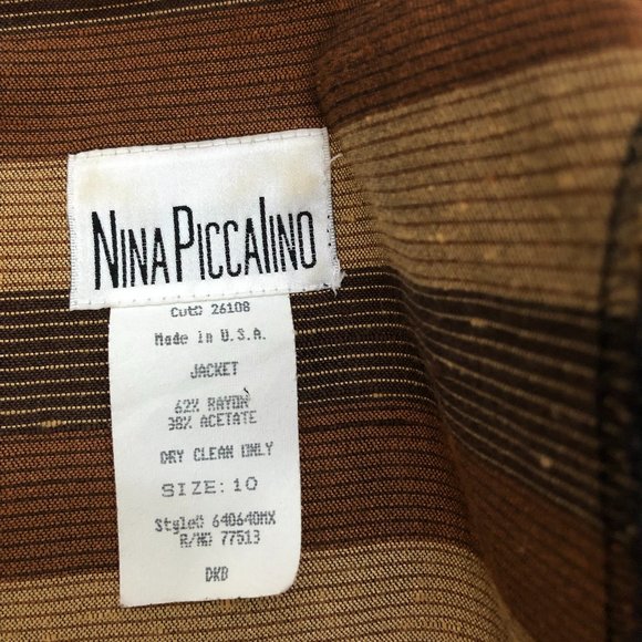 Vintage 1990s Nina Piccalino Earth Tones Zip Front Striped Jacket Sz 10 - Picture 6 of 7